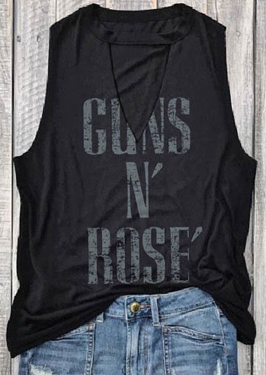 

Tank Tops Guns N' Rose' Hollow Out Tank in Black. Size