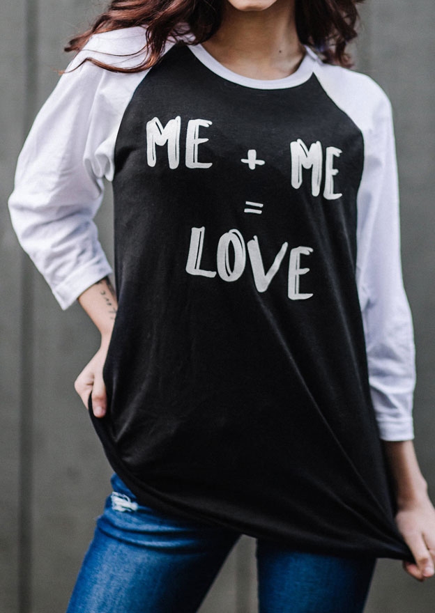 

Me Love O-Neck Baseball T-Shirt Tee, Black, 437985