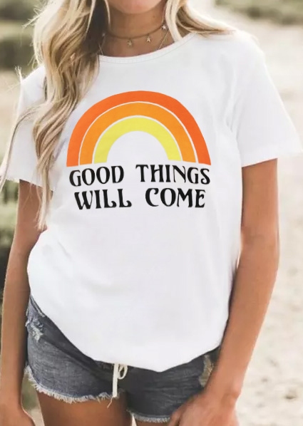 

Good Things Will Come Rainbow T-Shirt Tee, White, 439015