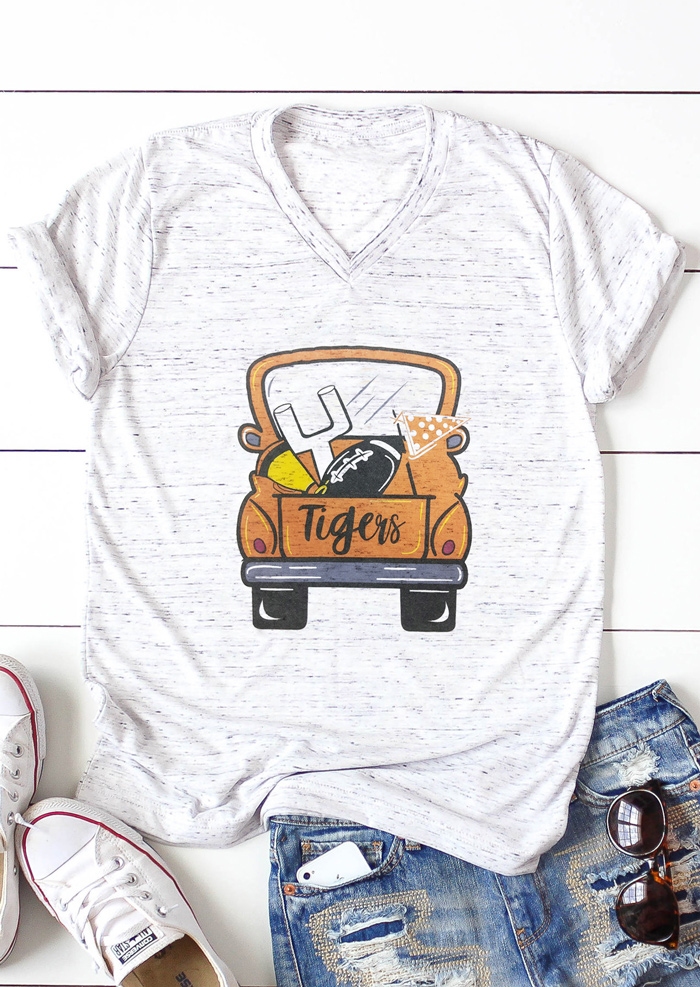 

Tigers V-Neck Short Sleeve T-Shirt Tee, Light grey, 439083