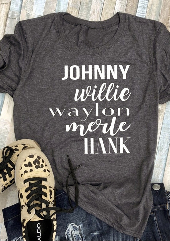 

Johnny Willie Waylon O-Neck T-Shirt Tee, Gray, 438081