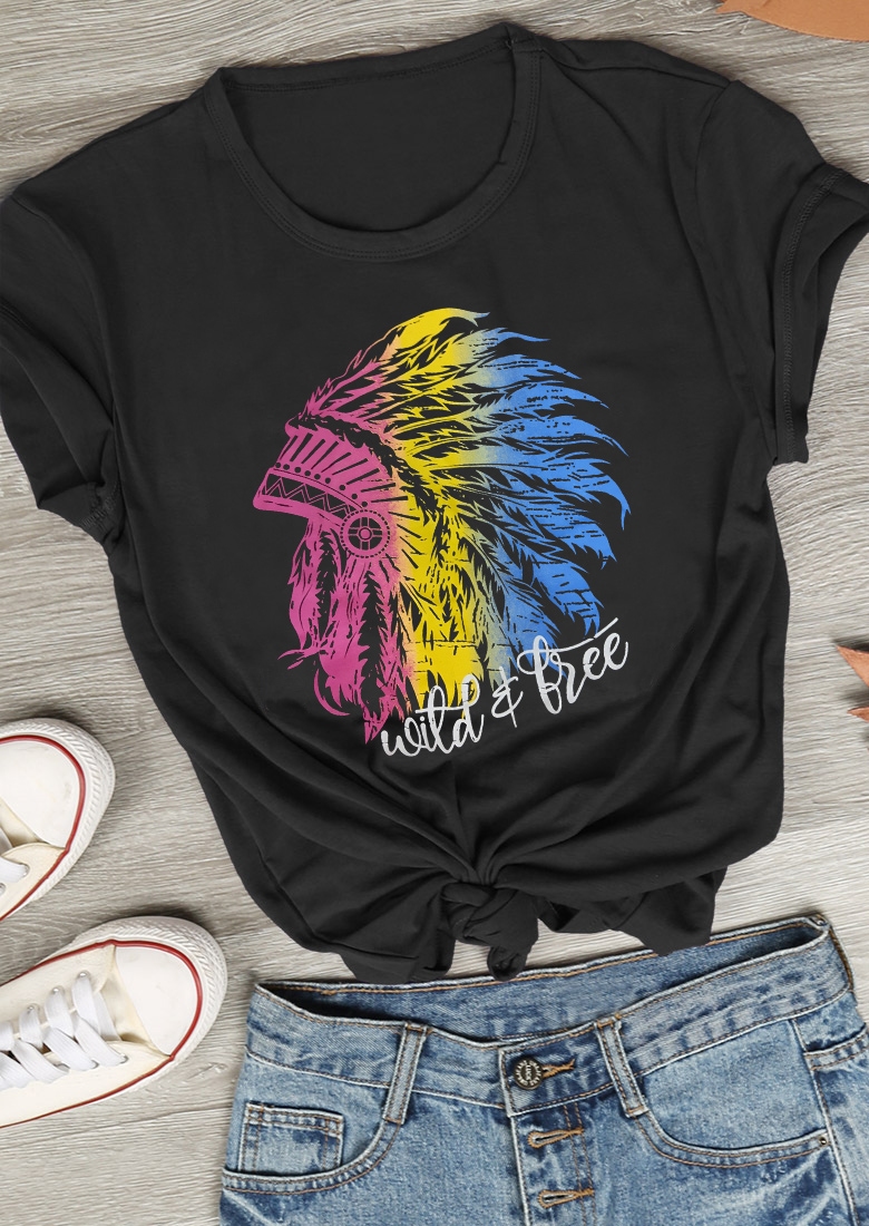 

Wild & Free Indian Headdress T-Shirt Tee, 438856, Black