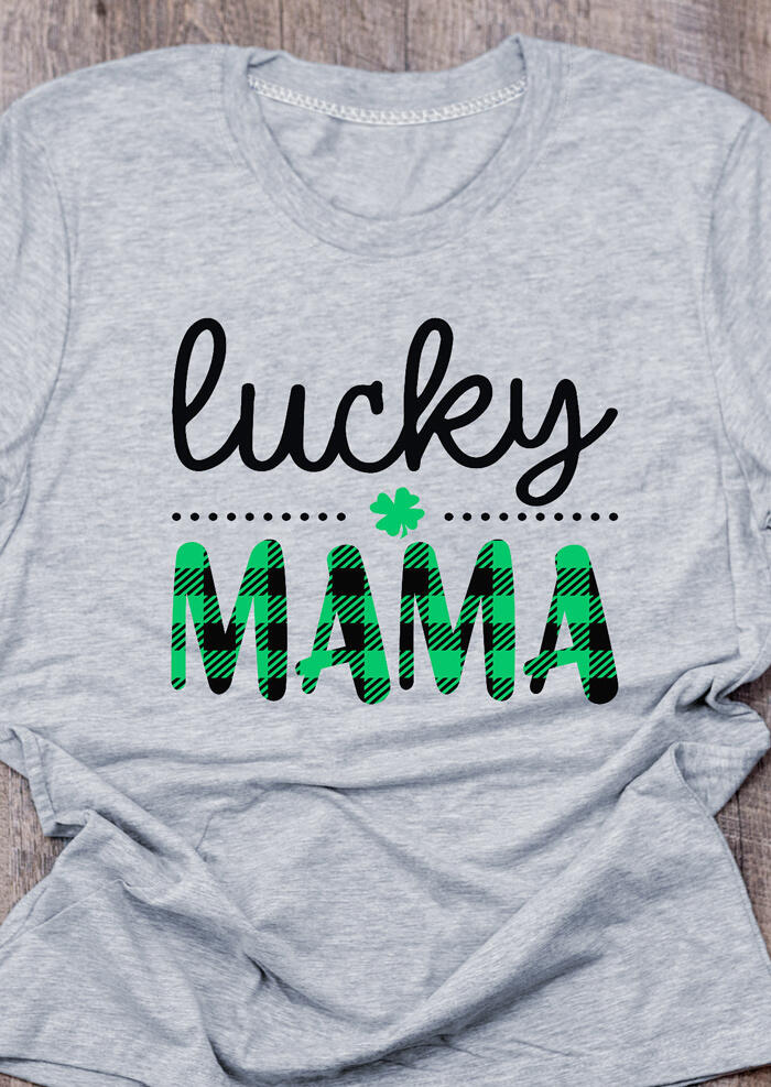 

Lucky Mama Four-Leaf Clover T-Shirt Tee, Gray, 439189
