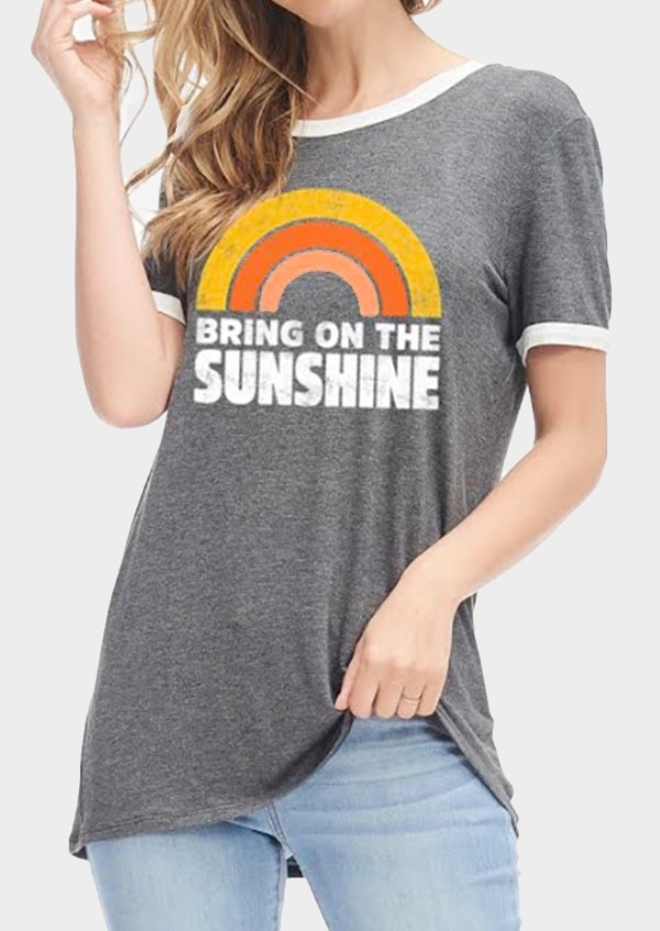 

Bring On The Sunshine Rainbow T-Shirt Tee, Gray, 438966