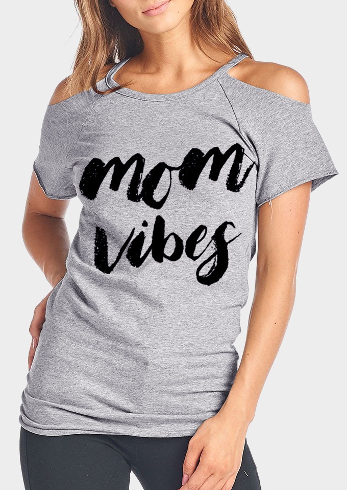 

Mom Vibes Cold Shoulder T-Shirt Tee, Gray, 438968