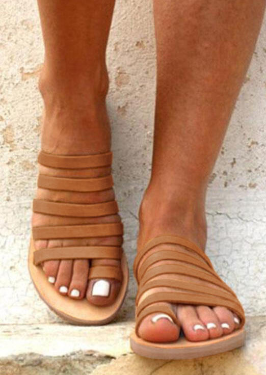 

Strappy Round Toe Flat Sandals, Black;gold;dark apricot, 439275