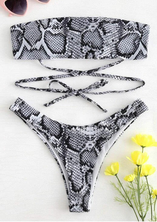 

Bikini Sets Snake Skin Wrap Tie Bikini Set in Gray,Red,Yellow. Size: ,L