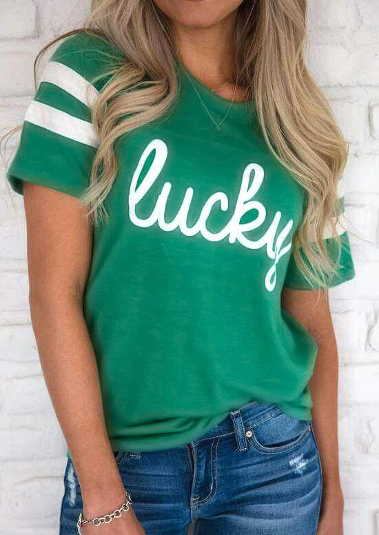 

Lucky Striped O-Neck T-Shirt Tee without Necklace - Green, 439461