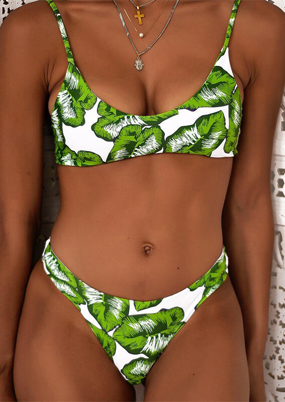 

Leaf Tie Back Bikini Set, White;pink, 439390