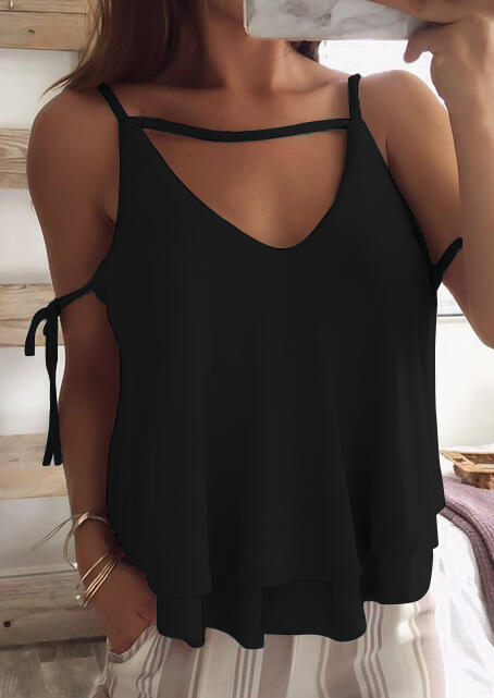 

Solid Hollow Out Layered Camisole, Black;red;lightblue, 439566