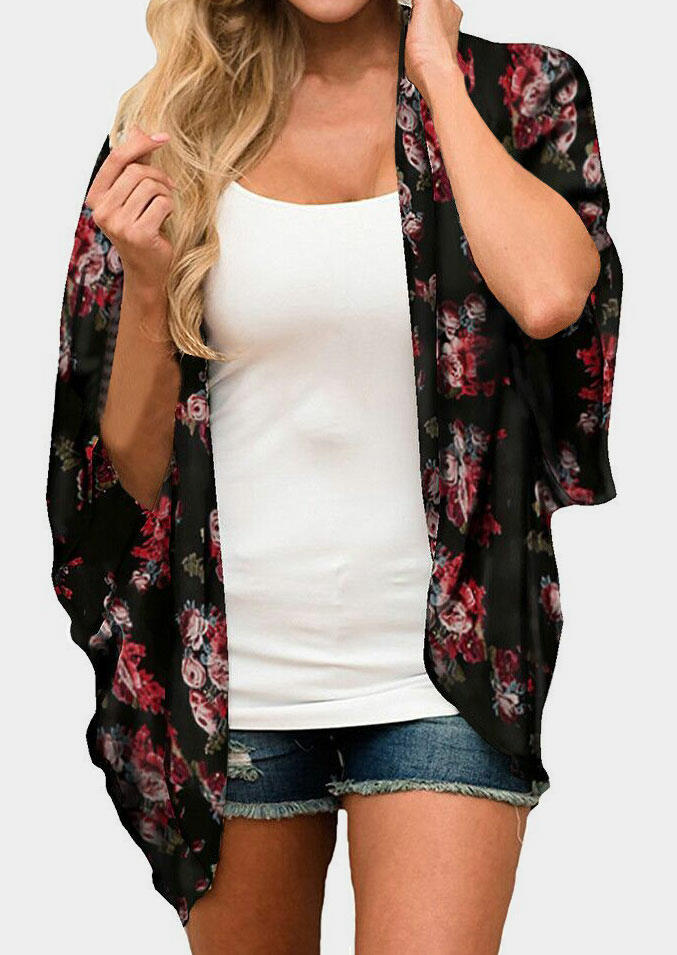 

Cardigans Floral Batwing Sleeve Cardigan in Black. Size: S