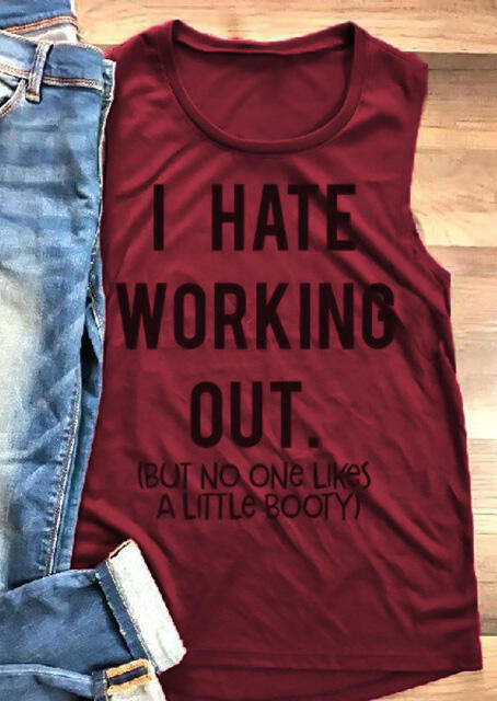 

Tank Tops I Hate Working Out Tank in Burgundy. Size