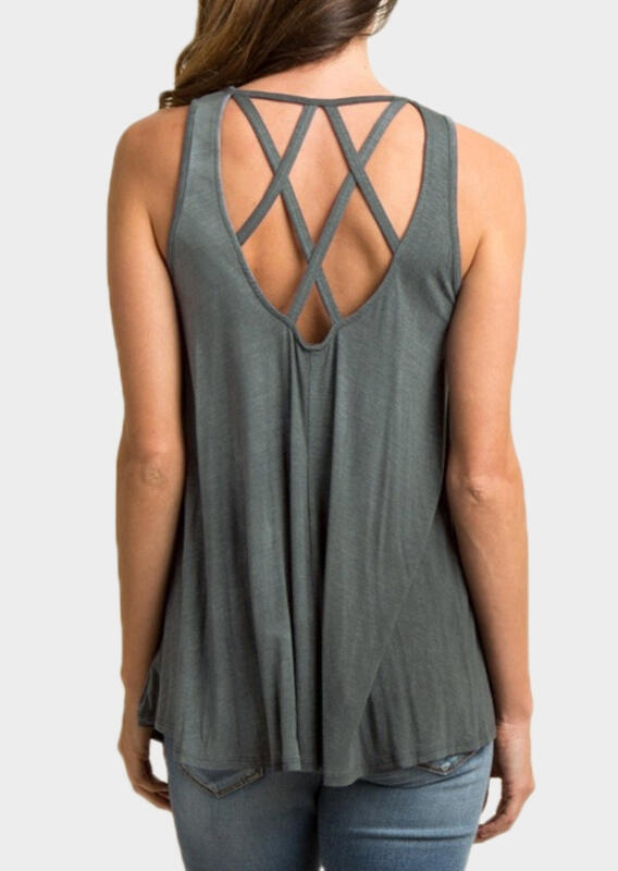 

Tank Tops Criss-Cross Casual Tank in Pink. Size