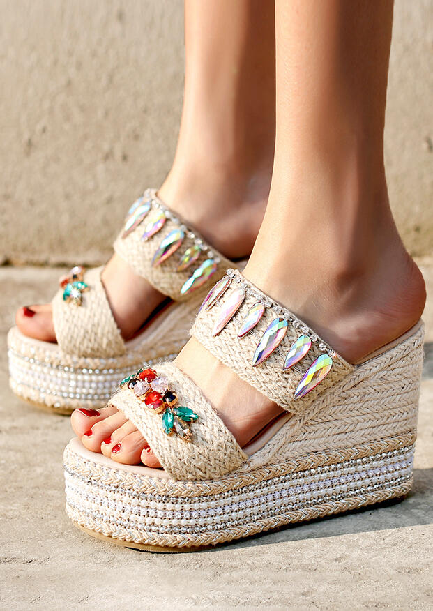 

Sandals Summer Splicing Wedge Sandals in Light Khaki. Size: ,39