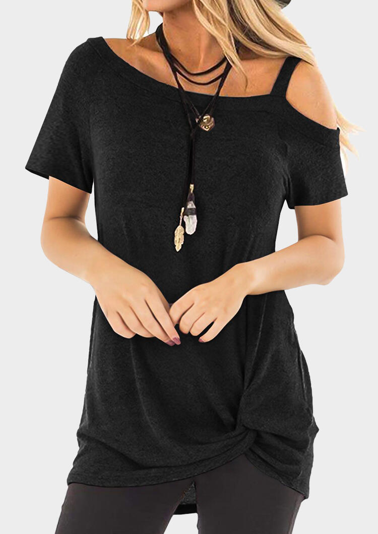 

Solid One Shoulder Twist Blouse without Necklace, Black;gray;dark green, 440030