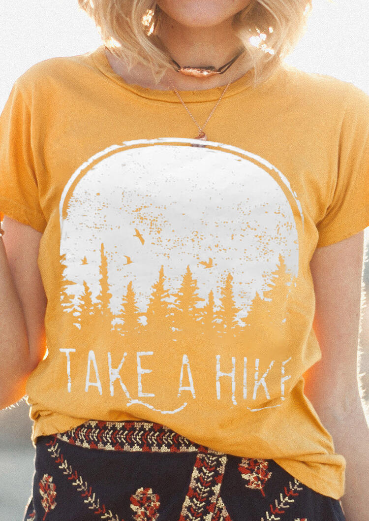 

Tees T-shirts Take A Hike O-Neck T-Shirt Tee in Yellow. Size: M,,XL