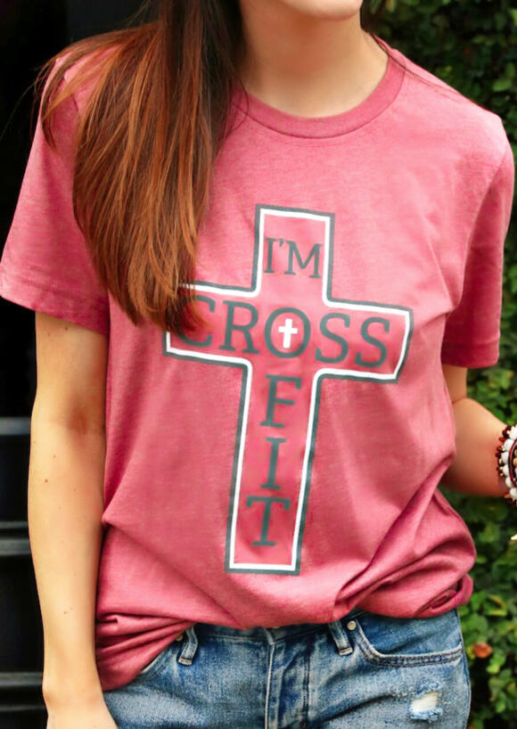 

Tees T-shirts I'm Cross Fit O-Neck T-Shirt Tee in Pink. Size: S,M