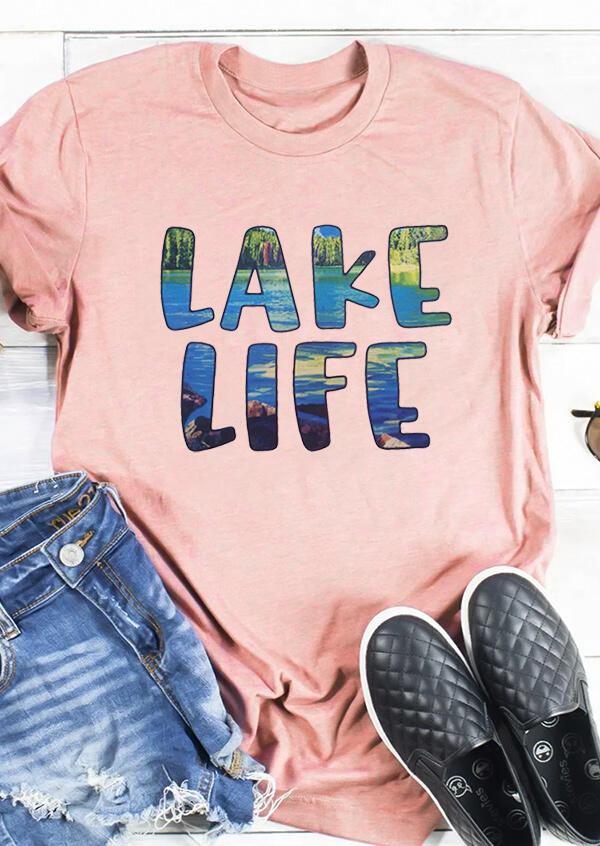 

Lake Life O-Neck T-Shirt Tee, Pink, 440165
