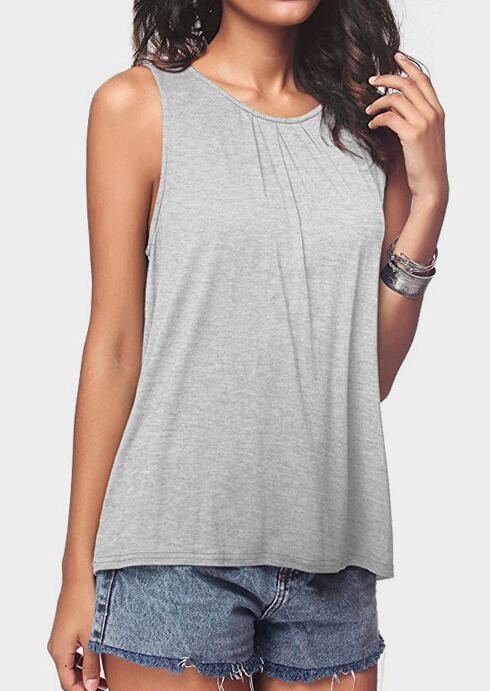 

Solid O-Neck Casual Tank, Gray;army green;burgundy, 440309