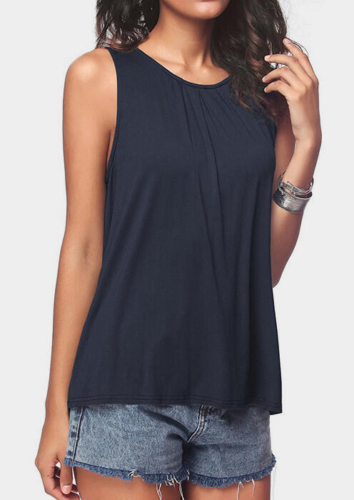 

Solid O-Neck Casual Tank, Purple;royal blue;navy blue, 440315