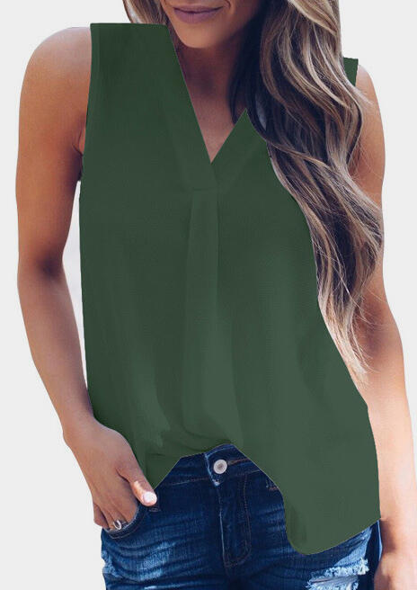 

Tank Tops V-Neck Casual Tank Top in Army Green. Size