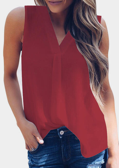 

Solid V-Neck Casual Tank, Gray;burgundy;royal blue, 440313