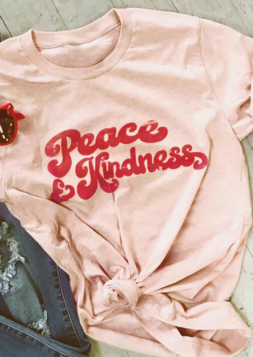 

Peace & Kindness O-Neck T-Shirt Tee, Lightpink, 440390