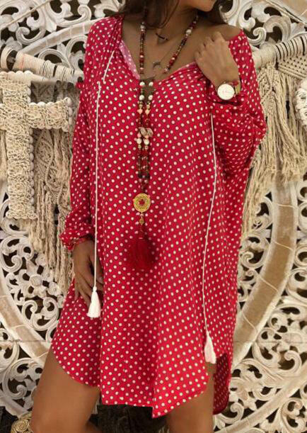 

Polka Dot Tie Mini Dress without Necklace, Black;red, 440447