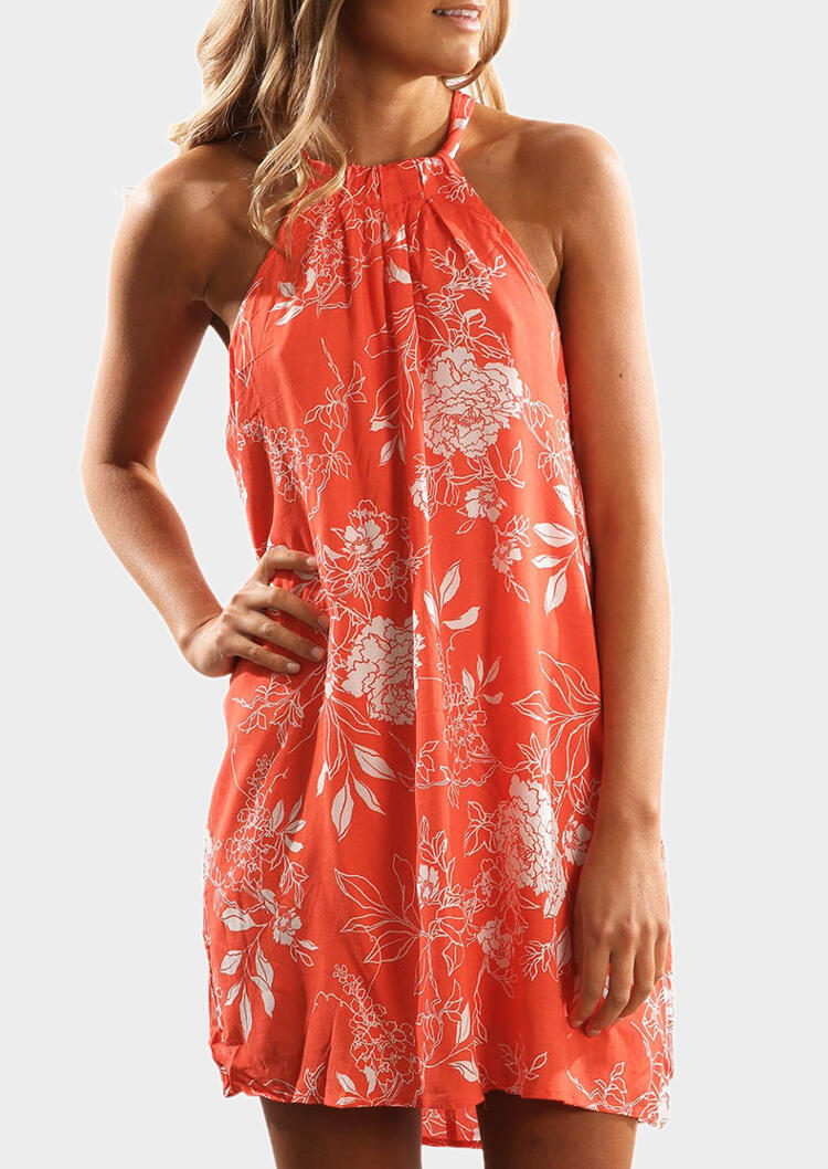

Floral Tie Sleeveless Mini Dress - Orange, 440490