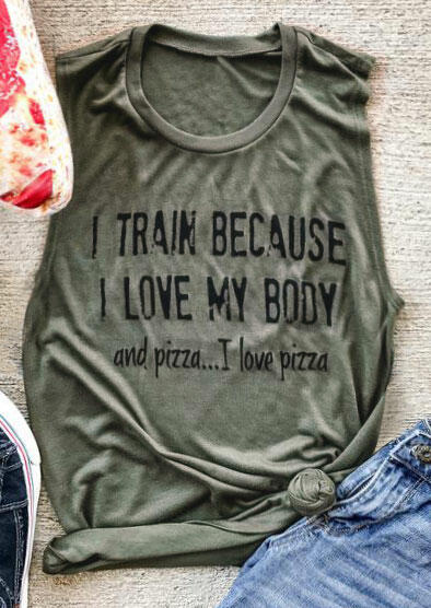 

I Love My Body And Pizza Tank, 440582, Army green
