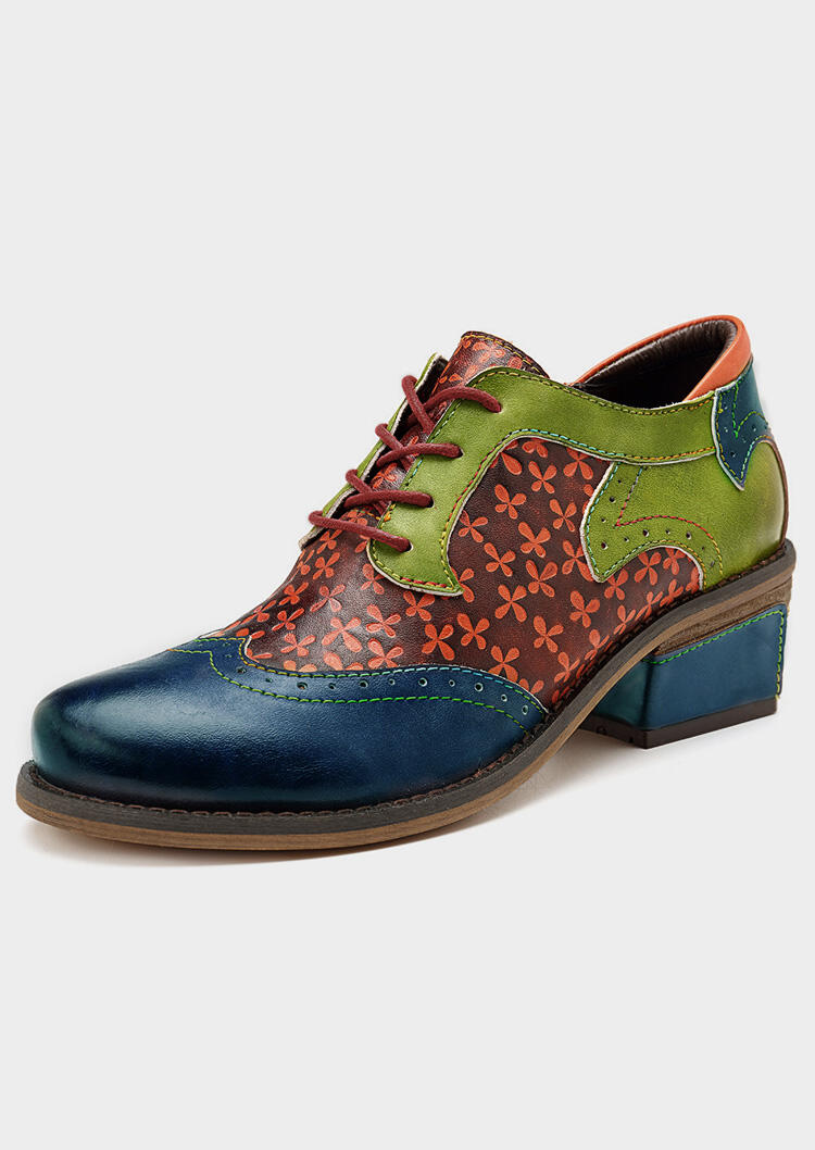 

Heels Color Block Lace Up Leather Heels in Blue. Size: ,39