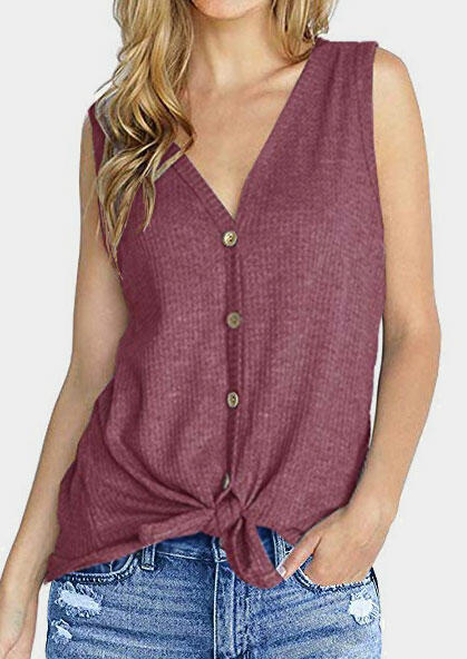 

Solid Button Tie Tank, Black;burgundy;cameo brown, 440804