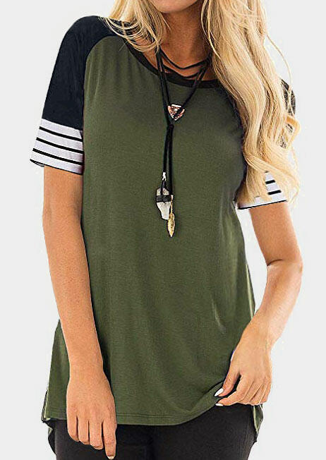 

Striped O-Neck Baseball T-Shirt Tee without Necklace, Army green;burgundy;royal blue, 441044