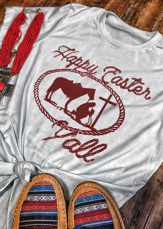 

Tees T-shirts Happy Easter Y'all O-Neck T-Shirt Tee in Gray. Size: ,M