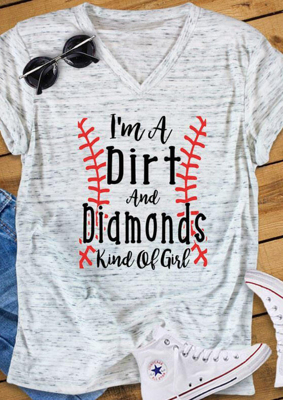 

Dirt And Diamonds V-Neck T-Shirt Tee, White, 441071