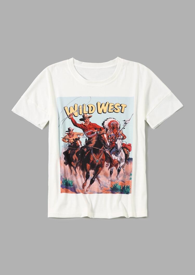 

Tees T-shirts Wild West Character Horse O-Neck T-Shirt in White. Size