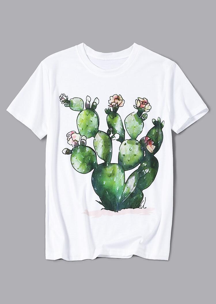 

Tees T-shirts Cactus Floral Short Sleeve T-Shirt in White. Size