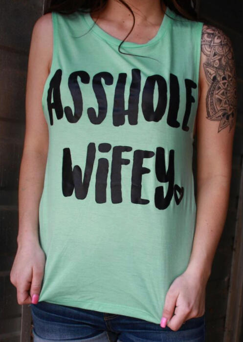 

Tank Tops Asshole Wifey O-Neck Tank in Light Green. Size