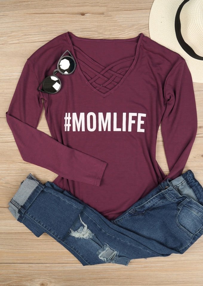 

Tees T-shirts Mom Life Criss-Cross T-Shirt in Plum. Size