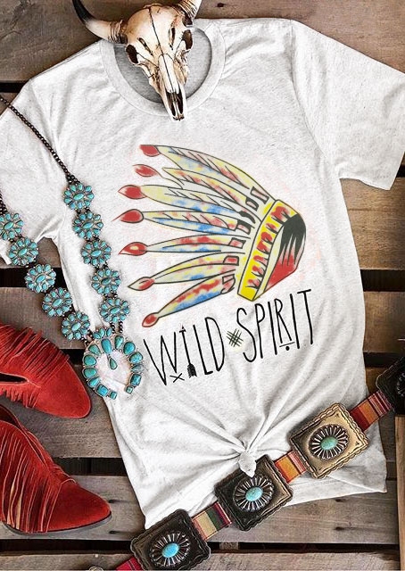 

Tees T-shirts Wild Spirit Indian Feather Headdress Arrow T-Shirt in White. Size