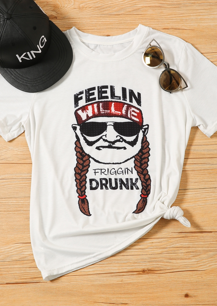 

Tees T-shirts Feelin Willie Friggin Drunk T-Shirt Tee in White. Size