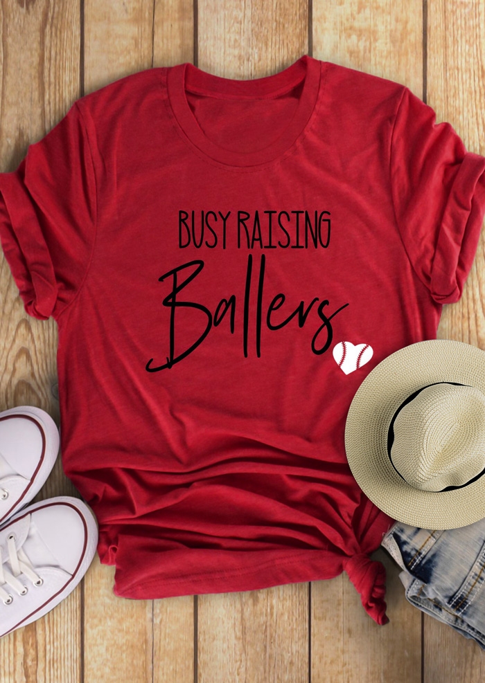 

Tees T-shirts Busy Raising Ballers O-Neck T-Shirt Tee in Red. Size: ,M,XL