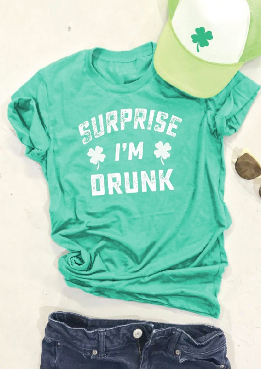 

Tees T-shirts St Patrick's Day Surprise I'm Drunk T-Shirt Tee in Green. Size: S,M,,XL