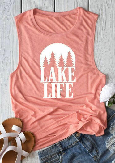 

Tank Tops Lake Life O-Neck Tank in Pink. Size