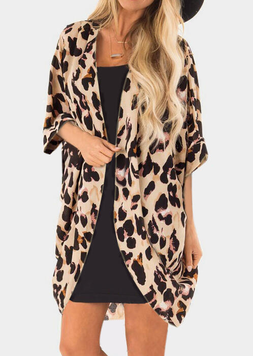 

Leopard Printed Chiffon Cardigan without Necklace, 441658, Khaki