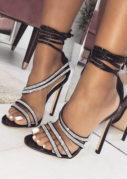 

Summer Ankle Wrap Heeled Sandals, Black;apricot, 441673