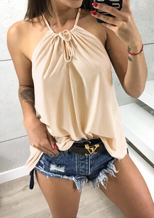 

Tank Tops Tie Halter Tank in Apricot. Size: ,M