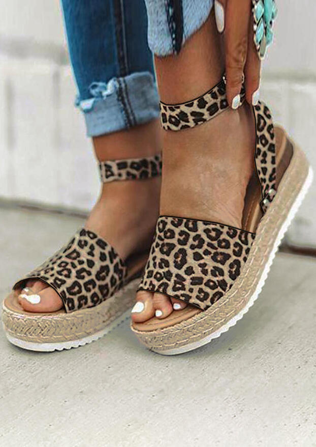 

Leopard Printed Buckle Strap Wedge Sandals, 442011