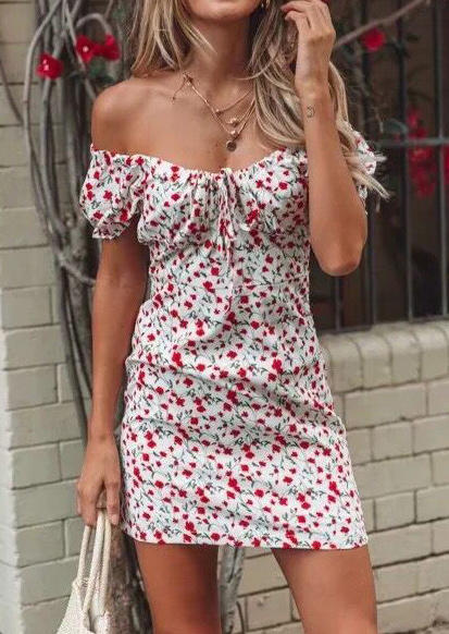 

Floral Off Shoulder Mini Dress without Necklace, 441879, Multicolor