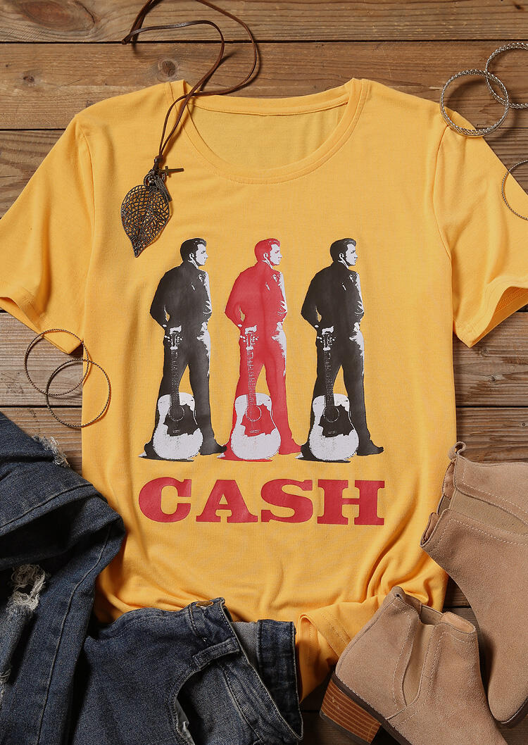 

Tees T-shirts Johnny Cash Guitar T-Shirt Tee in Yellow. Size